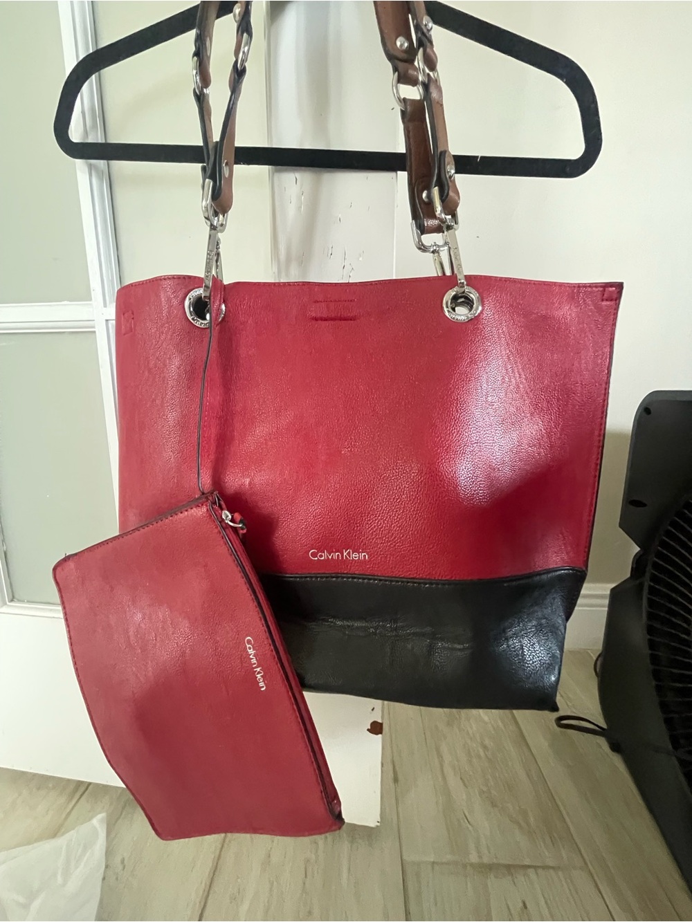 Calvin Klein Reversible Tote Red Black + Pouch Never Used